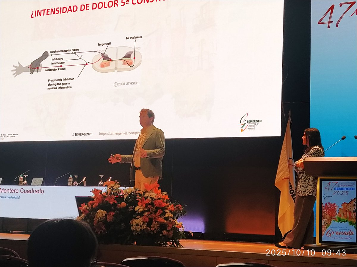 Mejor que 'luchar contra el dolor' (centrados en su intensidad), ayudar al paciente para que el dolor deje de ser el protagonista de su vida.

Enorme <a href="/FEDERICOMONTER4/">FEDERICO MONTERO</a> en el seminario sobre afrontamiento activo del dolor 

#SEMERGEN25