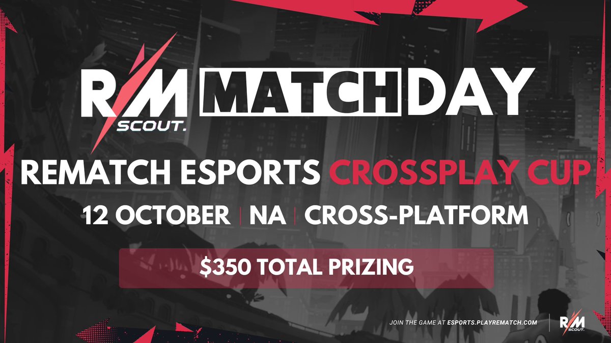Rematch Scout (@rematchscout) on Twitter photo โ๏ธCompetition Announcement
<a href="/RematchEsports/">Rematch Esports</a> and partnering with <a href="/PlayRematch/">Rematch</a> once again for the Crossplay Cup, taking on the North American stage for this edition.
Here's what you need to know ๐ฝ
๐
 12th October
๐บ๐ธ NA
๐ฎ Double-Elimination
๐ฐ $350 
๐start.gg/rematchna โ๏ธCompetition Announcement
<a href="/RematchEsports/">Rematch Esports</a> and partnering with <a href="/PlayRematch/">Rematch</a> once again for the Crossplay Cup, taking on the North American stage for this edition.
Here's what you need to know ๐ฝ
๐
 12th October
๐บ๐ธ NA
๐ฎ Double-Elimination
๐ฐ $350 
๐start.gg/rematchna