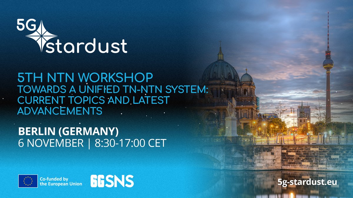 We're landing back to Berlin soon, for the 5th #NTN Workshop co-organised by project partner <a href="/Fraunhofer/">Fraunhofer-Gesellschaft</a> with <a href="/esa/">European Space Agency</a> &amp; <a href="/Eurescom/">Eurescom</a> 🇩🇪📡🛰️
➡️ lnkd.in/e-QY_uX5 

<a href="/DLR_en/">DLR - English</a> <a href="/CNIT_TLC/">CNIT</a> <a href="/6G_SNS/">SNS JU</a> <a href="/ETHER_eu/">ETHER project</a> <a href="/6Gntn/">6G-NTN</a> <a href="/connectivityEU/">Connectivity EU 🇪🇺</a>
