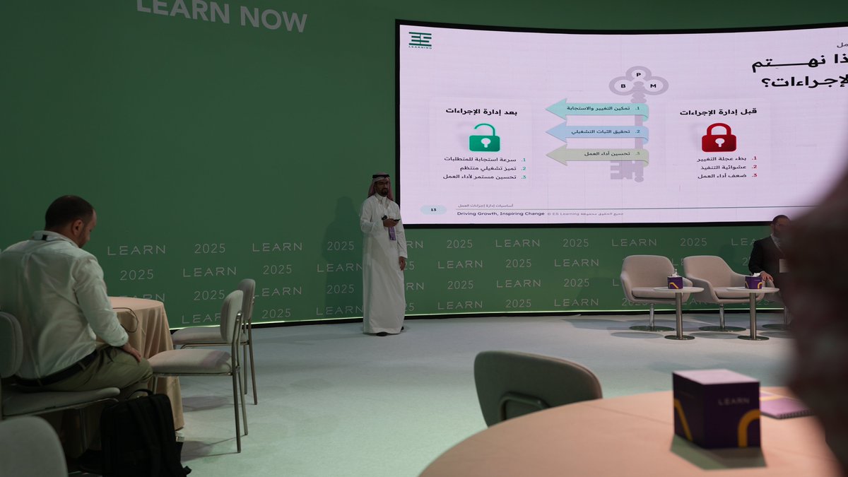 ESLearning's tweet image. لقطات من الورشة التدريبية التي قدّمها مستشارونا الأستاذ مالك عرقسوسي والأستاذ حسان الحميدان ضمن فعاليات مؤتمر @_LearnEvents .
تطرّقت الورشة إلى موضوع إدارة إجراءات العمل (Business Process Management)، حيث قدّم المستشاران تجربة تدريبية تفاعلية جمعت بين المفاهيم النظرية والتطبيق…