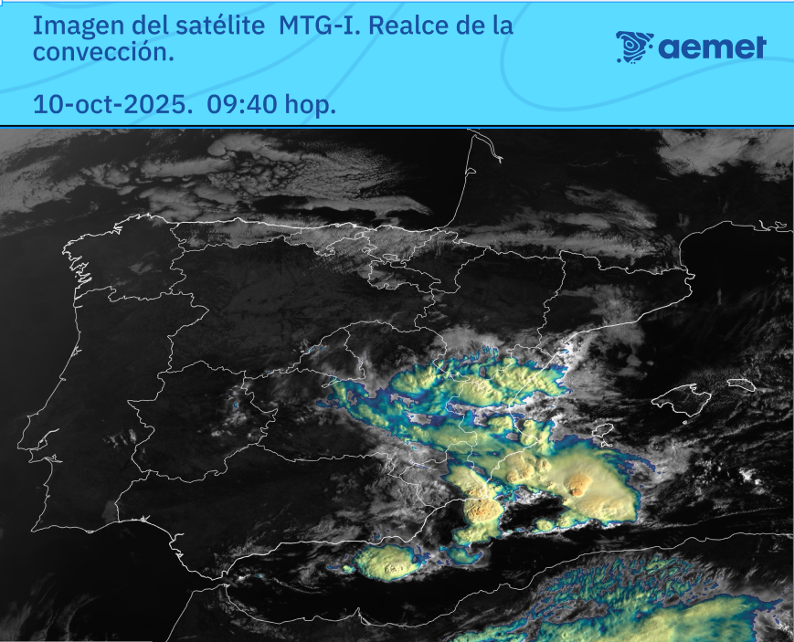 Desarrollándose intensa actividad convectiva hacia el litoral sureste peninsular