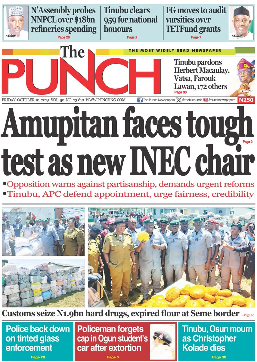 Ishaku__Audu's tweet image. 10.10.2025
#Newspapers #Updates #Gaza #Politics #Headlines  #Security #sports

cc:
@officialABAT
@KashimSM
@ProfZulum
@GovBuni
@JibrinIbrahim17
@KhalifaDikwaPhD
@Senatorndume
@honbetara1
@NuhuRibadu
@B_ELRUFAI
@alouibrahim92
@ZagazOlaMakama
@DejiAdesogan
@secmxx
@AbbakarAffan
1.