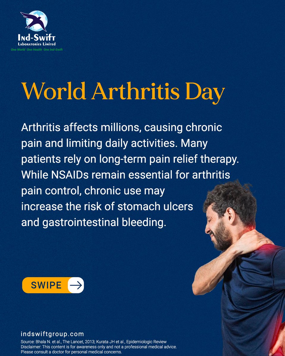 indswiftlabs's tweet image. This World Arthritis Day, let’s raise awareness about the importance of safe pain management.

🌐 indswiftgroup.com
📌 Follow us: Facebook | LinkedIn | Twitter | Instagram

#WorldArthritisDay  #indswiftlabs #IndSwiftGroup #OneWorldOneHealth