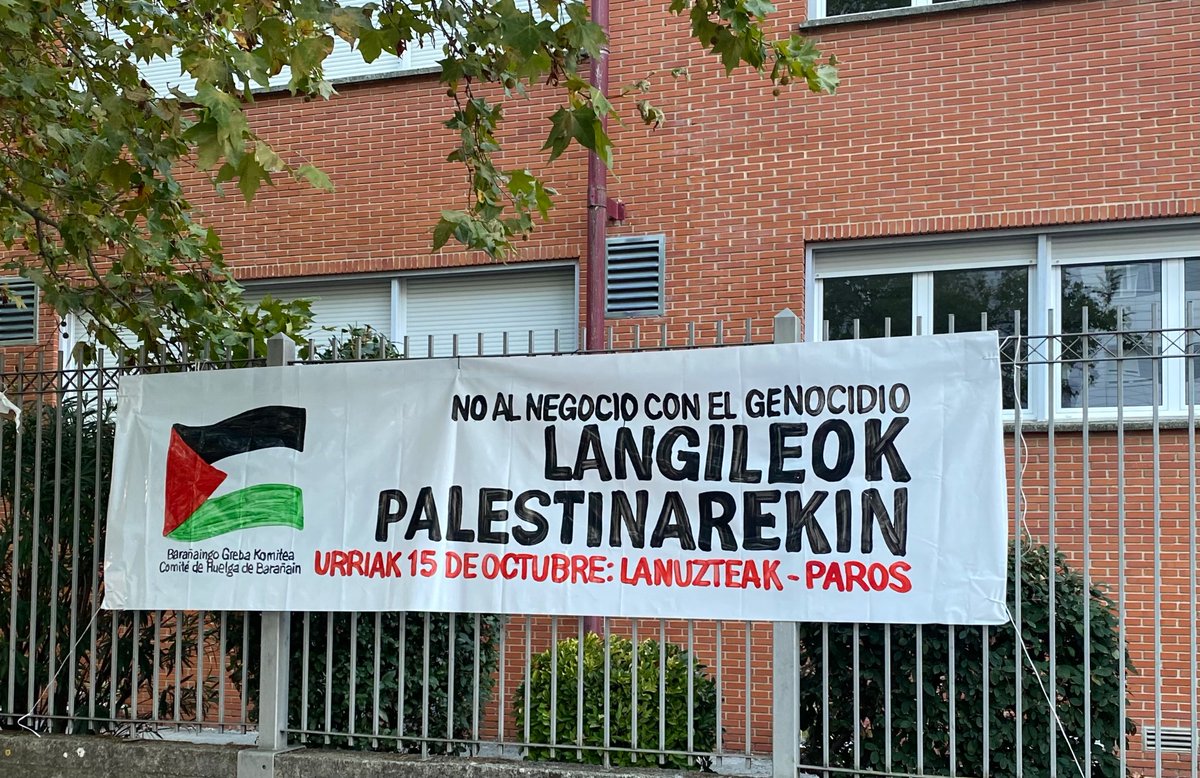 SortuBaranain's tweet image. Bat egiten dugu Barañaingo Greba Komitearen deialdiarekin. 
Urriak 15 lanuzteak. 
(11:30tan Barañaingo Udal Plazan manifestazioa Golemetaraino). 
🇵🇸Palestina Askatu.