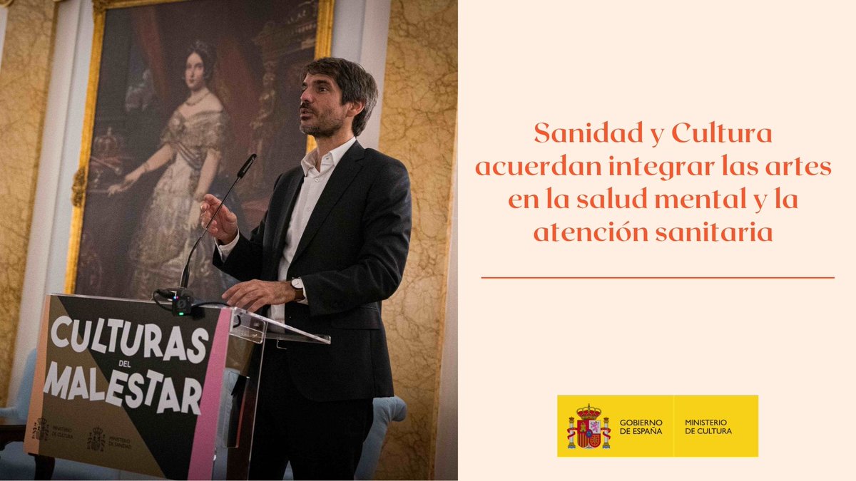 🧠🏥 El 10 de octubre es el #DíaDeLaSaludMental y en <a href="/culturagob/">Ministerio de Cultura</a> lo celebramos con el acuerdo anunciado con <a href="/sanidadgob/">Ministerio de Sanidad</a> para integrar las artes en la sanidad

Porque la cultura puede y debe contribuir a prevenir enfermedades y a mejorar la salud mental

🔗 bit.ly/3W0KMgJ