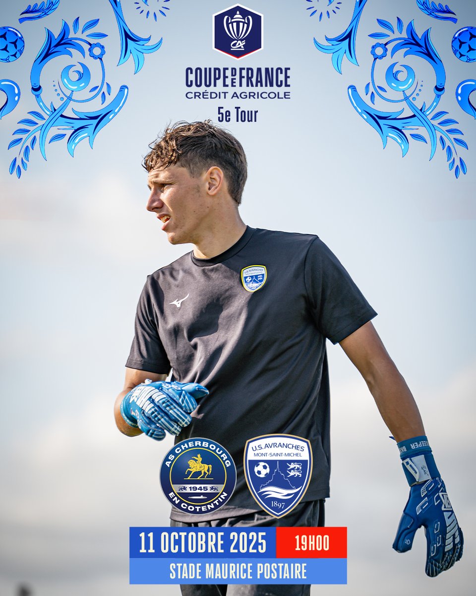 Demain, nos Avranchinais se déplacent à l’AS Cherbourg (R1) à 19h dans le cadre du 5e tour de la Coupe de France 💥

Un derby manchois plein de promesses vous attend au 𝗦𝘁𝗮𝗱𝗲 𝗠𝗮𝘂𝗿𝗶𝗰𝗲 𝗣𝗼𝘀𝘁𝗮𝗶𝗿𝗲. 🏟️

Venez nombreux soutenir vos joueurs dans cette belle aventure !