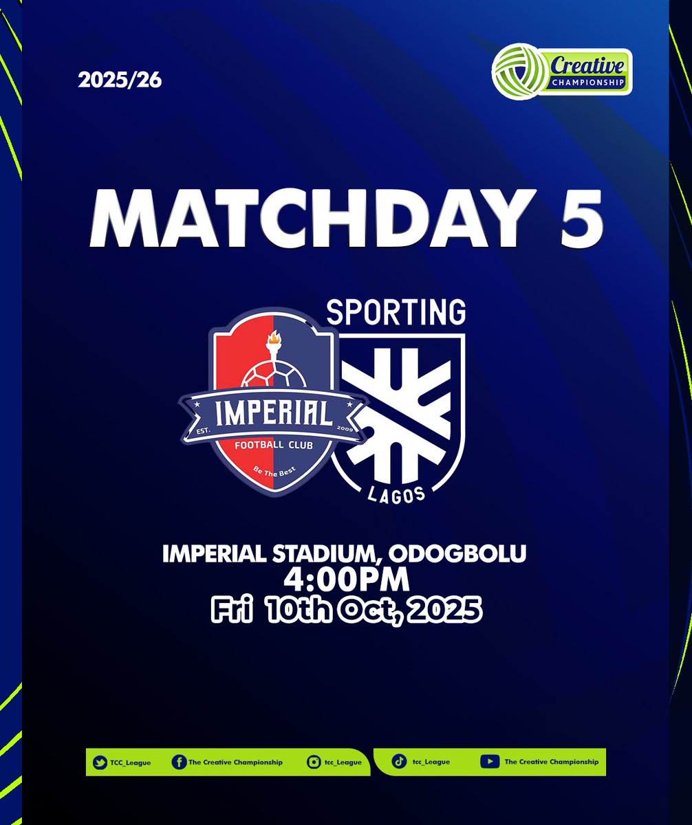 TCC_League's tweet photo. Imperial seek redemption against rampaging Sporting Lagos.

#TCCLeague26 | #IMPSPO | #Bet9ja https://t.co/yYazO76mXX