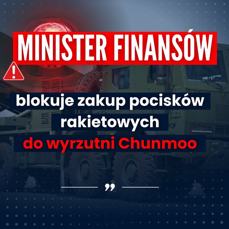 Mariusz Błaszczak (@mblaszczak) on Twitter photo 🔈Proszę o RT! Mamy kolejny skandal w <a href="/MON_GOV_PL/">Ministerstwo Obrony Narodowej 🇵🇱</a>!
❌Resort nie potrafi pozyskać pocisków rakietowych do wyrzutni Chunmoo. Minister finansów blokuje to zamówienie oczekując, że zadłużenie Funduszu Wsparcia Sił Zbrojnych zostanie spłacone bezpośrednio z budżetu na obronność, ale 🔈Proszę o RT! Mamy kolejny skandal w <a href="/MON_GOV_PL/">Ministerstwo Obrony Narodowej 🇵🇱</a>!
❌Resort nie potrafi pozyskać pocisków rakietowych do wyrzutni Chunmoo. Minister finansów blokuje to zamówienie oczekując, że zadłużenie Funduszu Wsparcia Sił Zbrojnych zostanie spłacone bezpośrednio z budżetu na obronność, ale