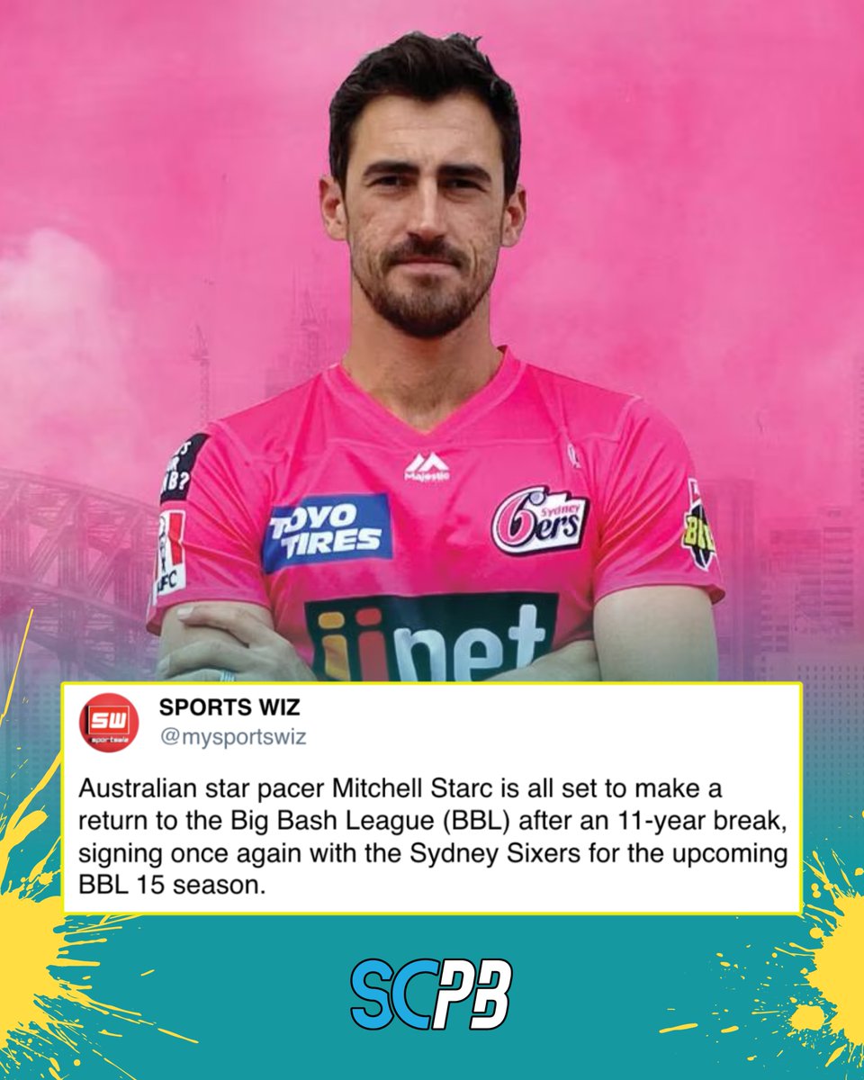 scplaybookcric's tweet image. It is official!!! Mitchell Starc is back in the BBL 🔥

Huge news for the Sydney Sixers as Starc is set to suit up for them in January 2026 😍

#bigbash #bbl #sydneysixers #cricket