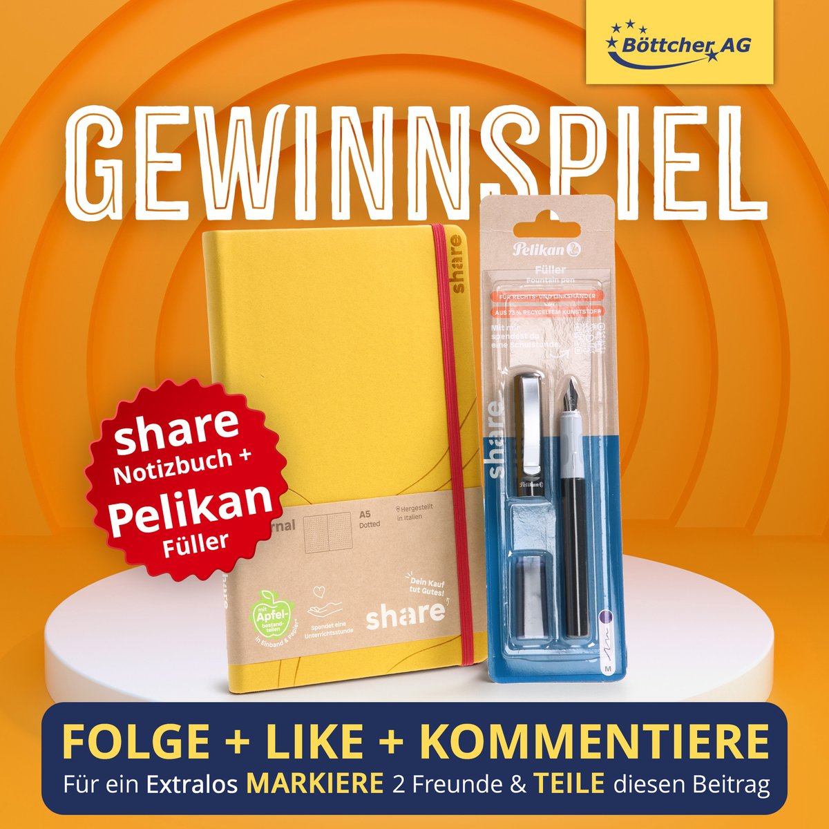 Wir schenken Euch ein share Notizbuch und einen Pelikan-Füller!

Du willst unser Geschenk haben?

👉 Sei FOLLOWER unserer Seite
👉 LIKE diesen Beitrag
👉 KOMMENTIERE mit 🖋
👉 Für ein EXTRALOS markiere 2 Freunde &amp; teile diesen Beitrag

Die Aktion findet Ihr auch auf Facebook,