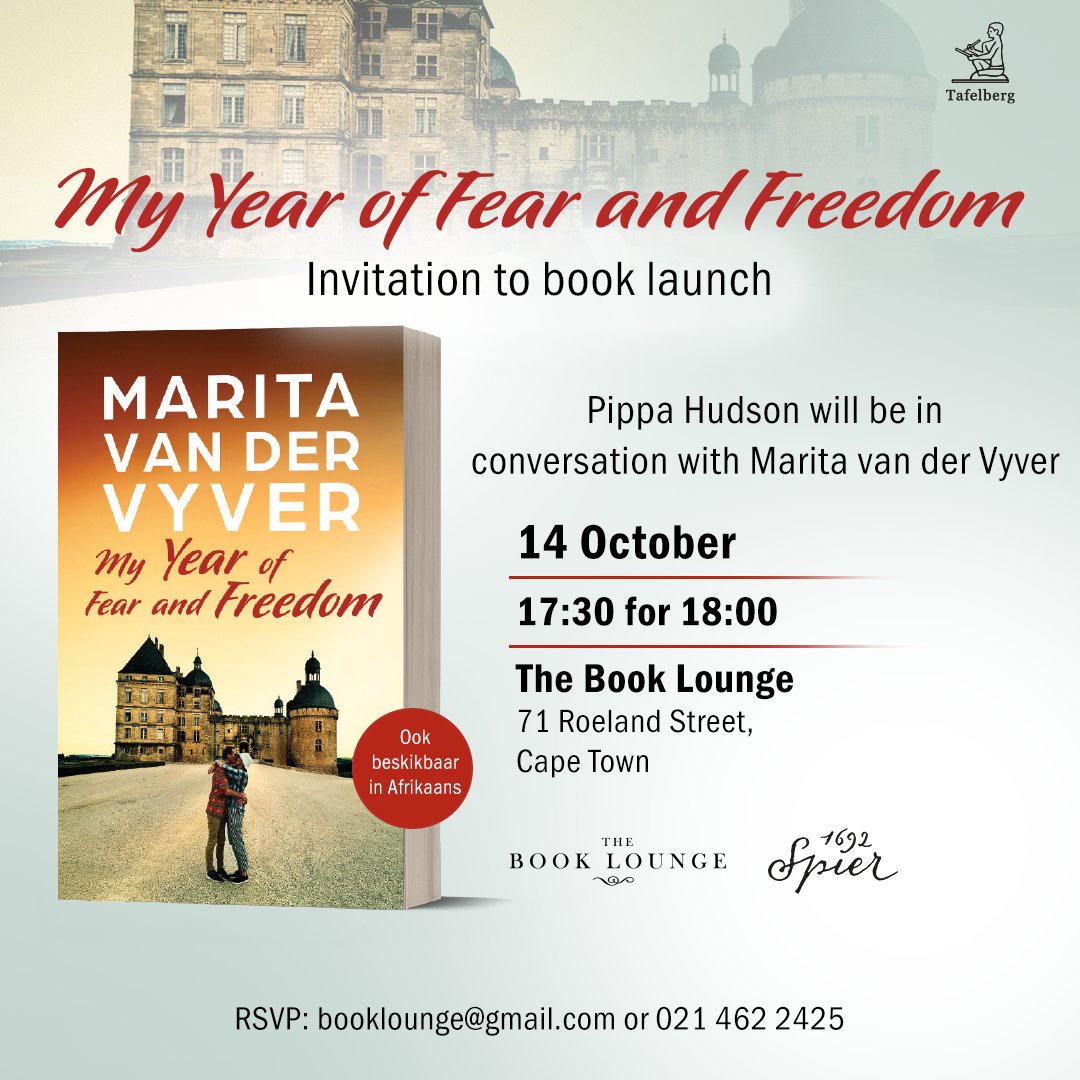 Pippa Hudson (@pjchudson) on Twitter photo I'm absolutely devouring Marita van der Vyver's new memoire, My Year of Fear and Freedom.  If you love the art of wandering and recognise that sometimes getting lost is the best way to travel, then please join us for the book launch on Tuesday! I'm absolutely devouring Marita van der Vyver's new memoire, My Year of Fear and Freedom.  If you love the art of wandering and recognise that sometimes getting lost is the best way to travel, then please join us for the book launch on Tuesday!