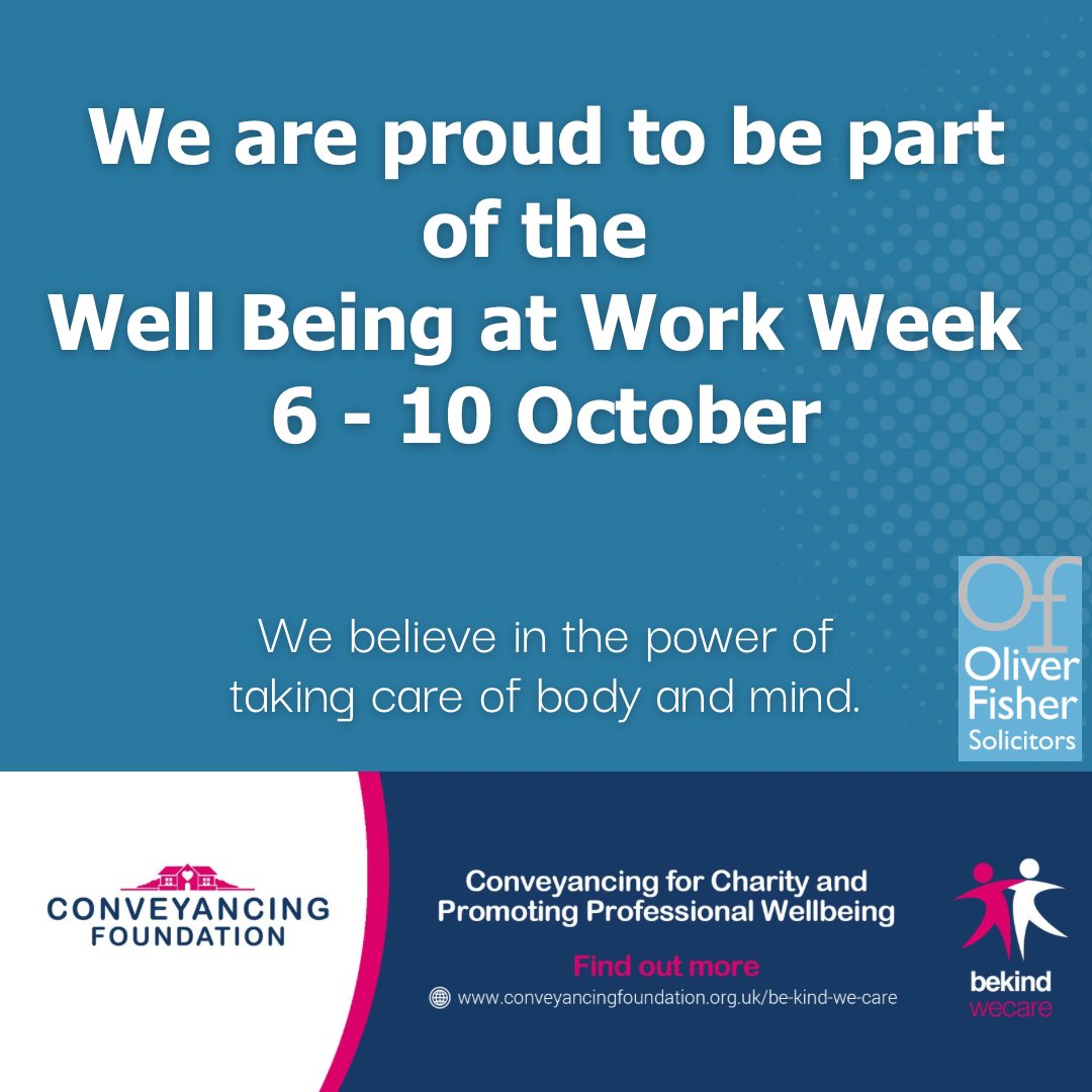 Oliver Fisher Solicitors champion personal care and well being. We believe to be the best law professional you can
be, one has to first maintain inner balance. We are proud to support <a href="/ConveyancingFnd/">The Conveyancing Foundation</a> Well Being at Work
Week.🤝
#WAWW25 #westlondon