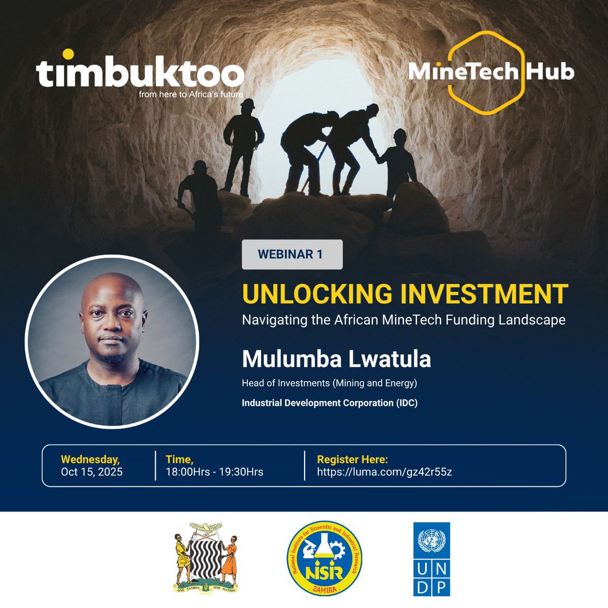 Take a strategic look at African #MineTech investing!

Join the <a href="/timbuktooafrica/">timbuktooAfrica</a> #MineTech Hub webinar on: Unlocking Investment: Navigating the African MineTech Funding Landscape.

🗓 Wed 15 Oct
⏰ 18:00–19:30 CAT (Zoom)
🎙️: Mulumba Lwatula

Register: luma.com/gz42r55z