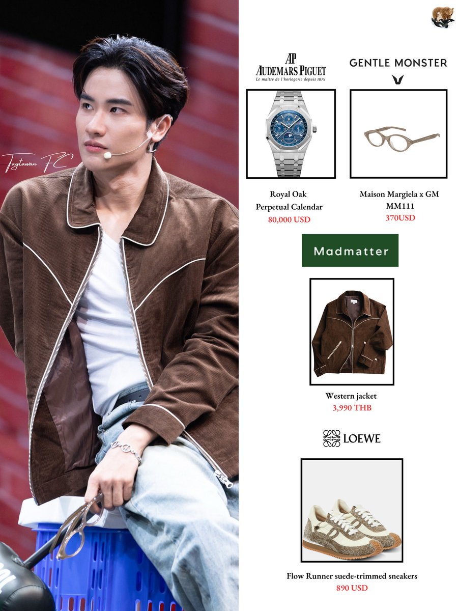 flyboytothesun's tweet photo. [10.09.2025] What @Tawan_V wore 🌞 

⌚️: @AudemarsPiguet #AudemarsPiguetxTayTawan 
🕶️: @_GentleMonster_ 
🧥: #MadMatterStudio 
👟: @LoeweOfficial #LOEWExTayTawan 

TAYTAWAN LH ON STAGE
#GMMTVLiveHouse 
#Tawan_V https://t.co/HS7MXid4ai