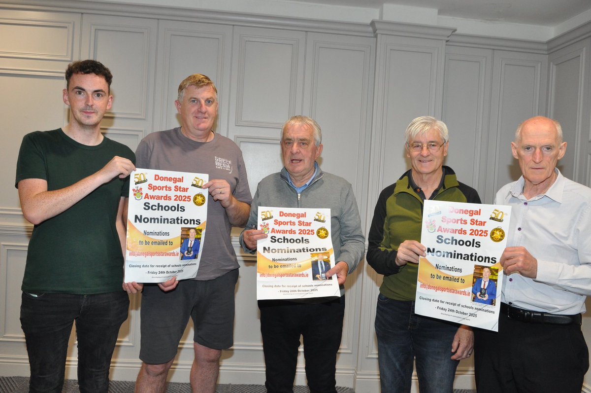 FinnHarpsFollow's tweet photo. Just two weeks to go now to get schools nominations in for the 2025 Donegal Sports Star Awards. Friday 24th October is the closing date for academic year from August 2024 to July 2025.
There are nine categories
Please send nominations to  info@donegalsportsstarawards.ie. https://t.co/C8ZZqVqk2D