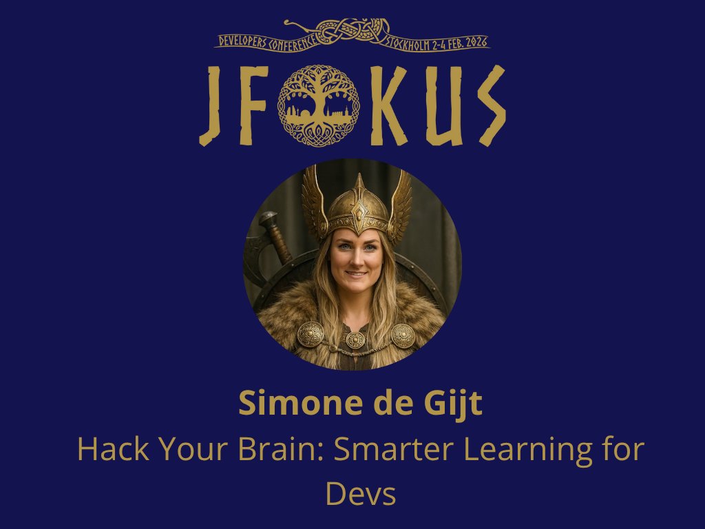 Jfokus's tweet image. 🧠 Hack Your Brain: Smarter Learning for Devs at #Jfokus 2026
Learn how to use neuroscience to code better and stay ahead — with Simone de Gijt from OpenValue Amsterdam. 🌊💻⚡ Sharpen your mind for the battles of code.
👉 jfokus.se
#DeveloperConference #Learning…