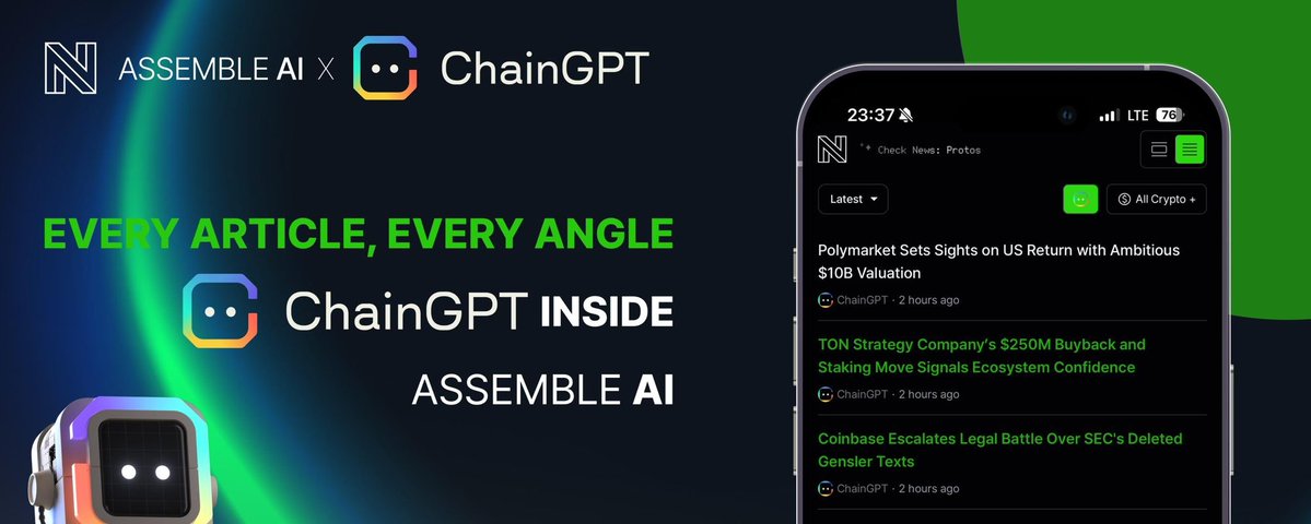 Lunchman⬜🔮 ✳️🐨 𖤍🔴 (@lunchmancreates) on Twitter photo As someone who writes and explores the intersection of AI and Web3, I’m genuinely impressed by what <a href="/Assemble_io/">Assemble AI</a> has built with its latest integration of ChainGPT News, powered by ChatGPT. This update isn’t just another convenience feature it’s a major step toward making crypto As someone who writes and explores the intersection of AI and Web3, I’m genuinely impressed by what <a href="/Assemble_io/">Assemble AI</a> has built with its latest integration of ChainGPT News, powered by ChatGPT. This update isn’t just another convenience feature it’s a major step toward making crypto