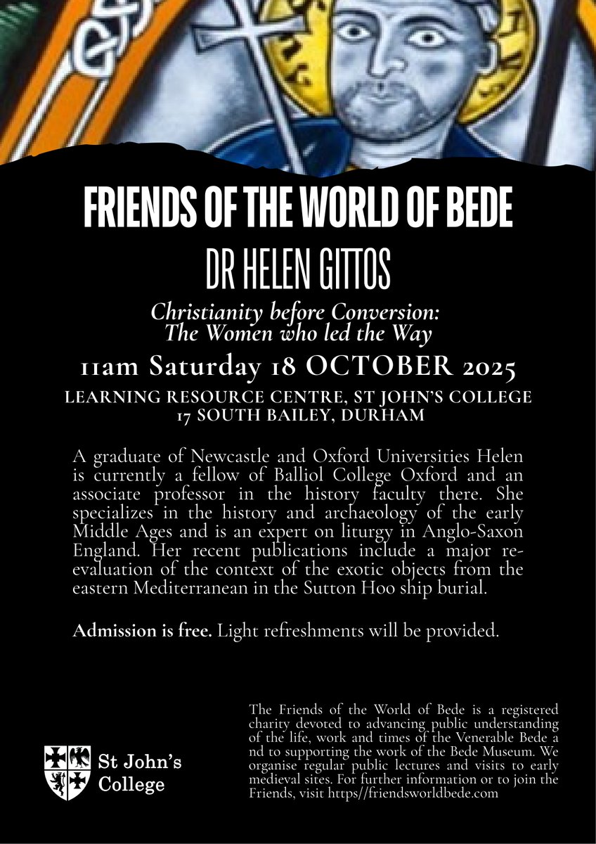 Our friends at Friends of the World Of Bede sent us some info of an upcoming talk by Dr Helen Gittos- sounds great!

#Durham #StJohnsCollege #Bede #FriendsOfTheWorldOfBede #Talk
