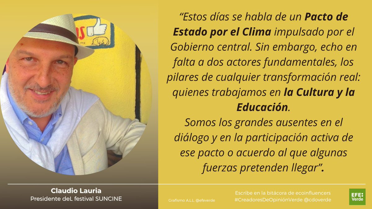 Quien quiera oír… que oiga. Quien quiera ver … ¡que vea!  <a href="/claudiolauria/">Claudio Lauria</a>
 (presidente del <a href="/suncinefest/">🔆 SUNCINE</a>) es la #firmainvitada en #CreadoresDeOpiniónVerde <a href="/cdoverde/">CDOverde</a> en la blogosfera de <a href="/EFEverde/">EFEverde</a> efeverde.com/quien-quiera-o…