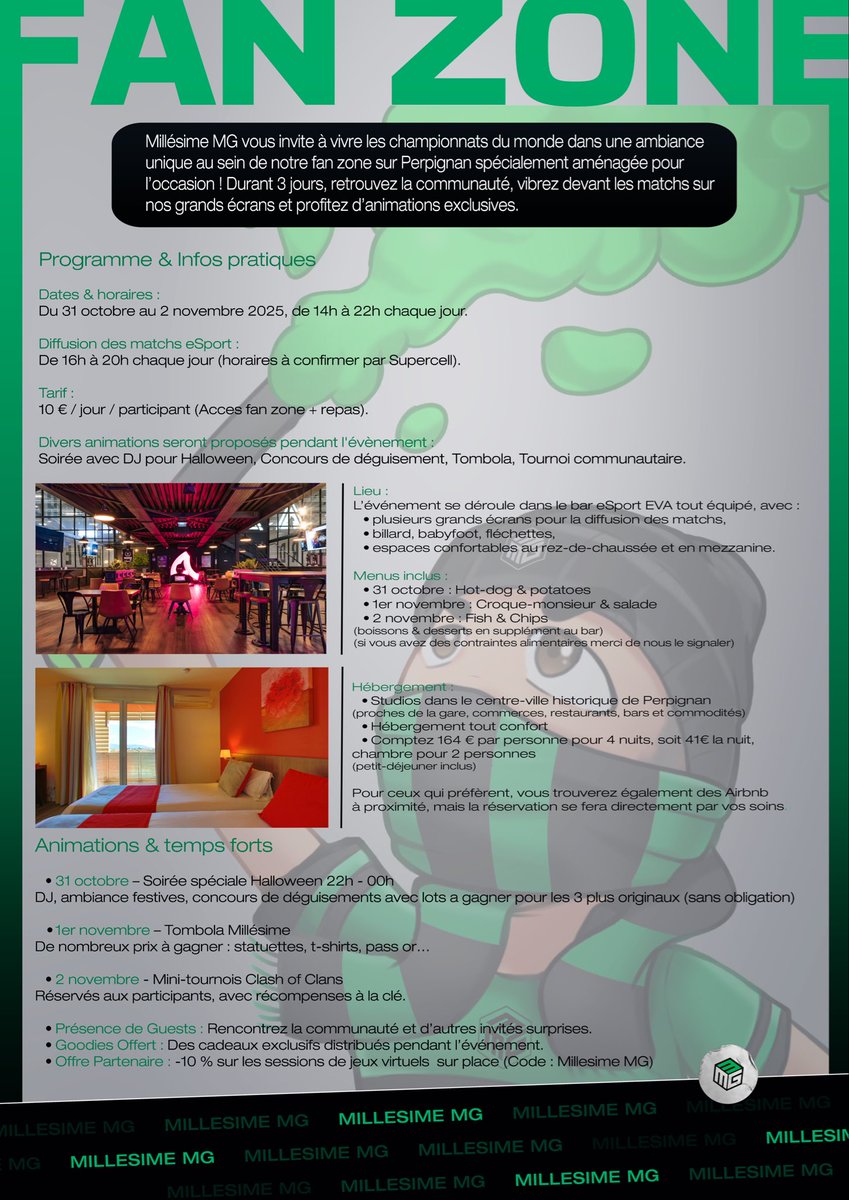 BIG NEWS !!!

Millesime organise ça première FAN ZONE pour soutenir notre équipe MMG au championnat du monde ! 

Si vous souhaitez participer à cette Master class rendez-vous sur notre serveur discord : discord.gg/millesime

#GoGreen #MMG