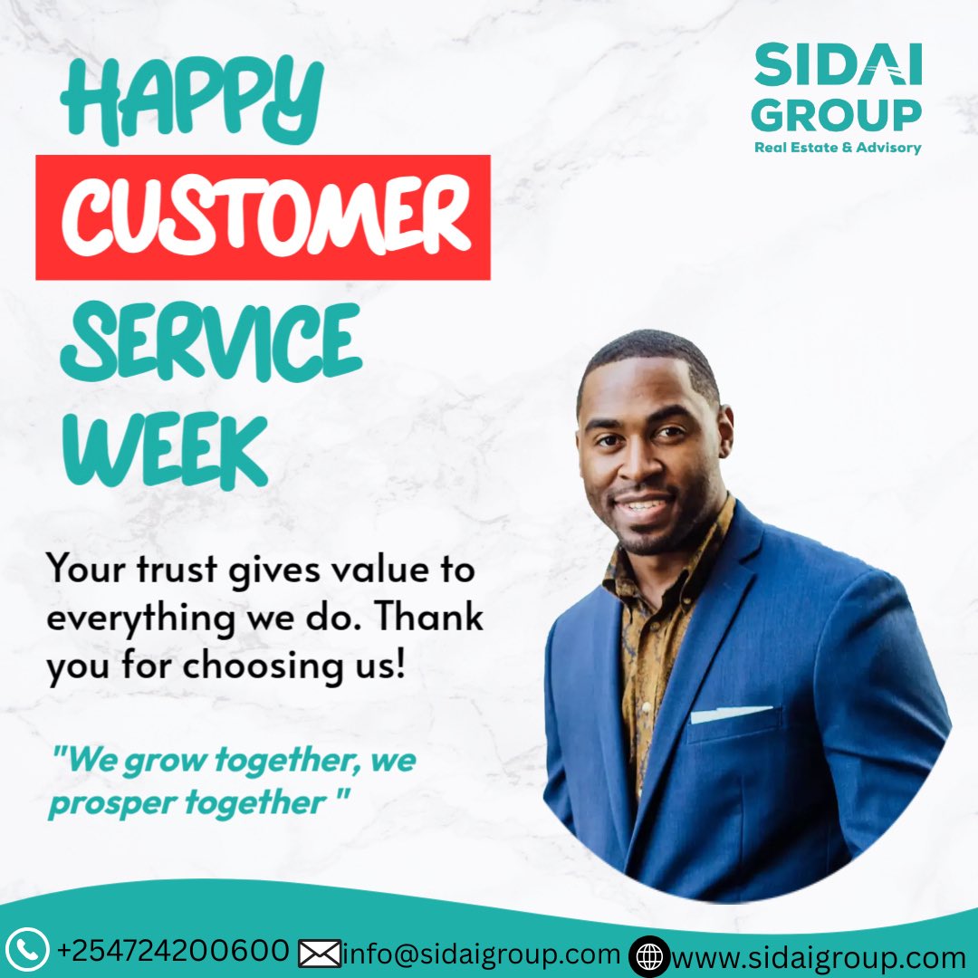As we mark Customer Service Week, we appreciate every handshake, every calland every step we’ve walked together. 

Your journey is our inspiration 🙏✅

#14yearsoftransforminglives
#sidaigroup
#twendesitevisit
#plotsforsale
#kenyansindiaspora
#kenyansinuk
