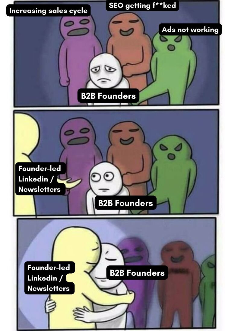 shiven_dhania's tweet image. In D2C today, no product launches without an IG / YT scaling strategy.

Obviously.

But most B2B founders are still following the old playbook:

- Cold email lead gen systems
- Meta / Google ads
- SEO

Don&apos;t understand why more B2B founders are not cracking X / Li organic.