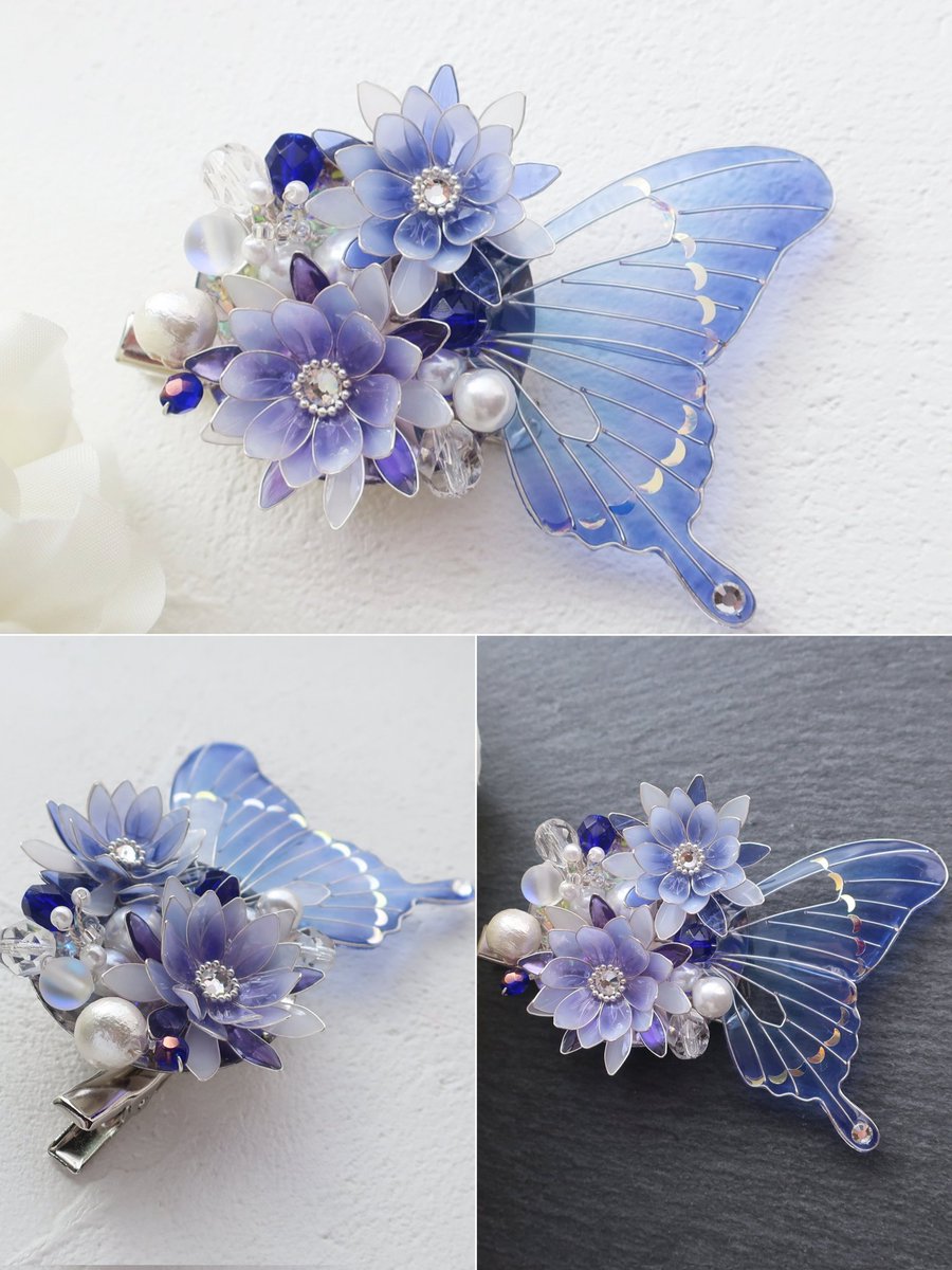 moco_birdgarden's tweet image. #秋の夜長に紡ぐクリエイターの輪

月下美人と青アゲハ蝶のクリップブローチ💠