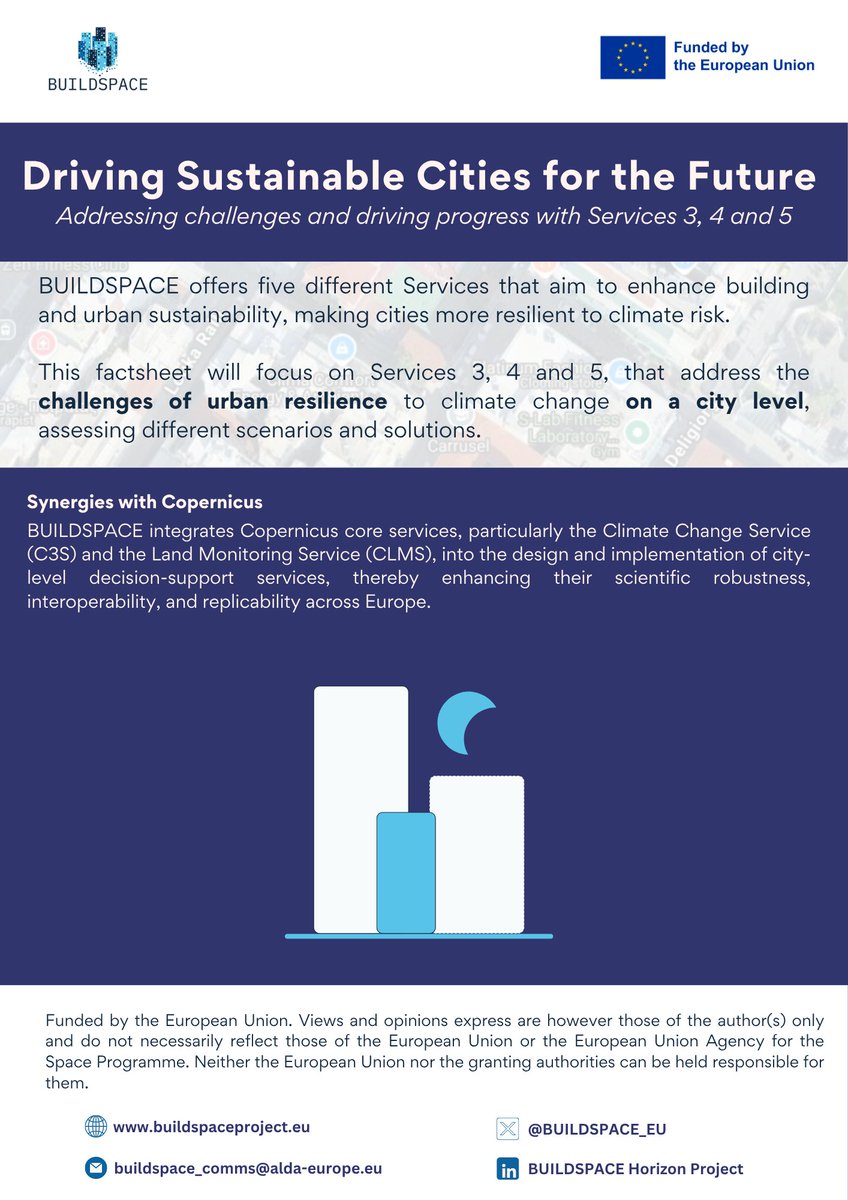 BUILDSPACE_EU's tweet image. 🌆 New Factsheet Alert!

Factsheet 5 explores BUILDSPACE’s city-level services: 
🌍 Built Environment Climate Scenarios
🔥 Urban Heat Analysis and Resilience
🌊 Urban Flood Analysis and Resilience

📄 buildspaceproject.eu/factsheets 

#Buildspace #UrbanPlanning #ClimateResilience