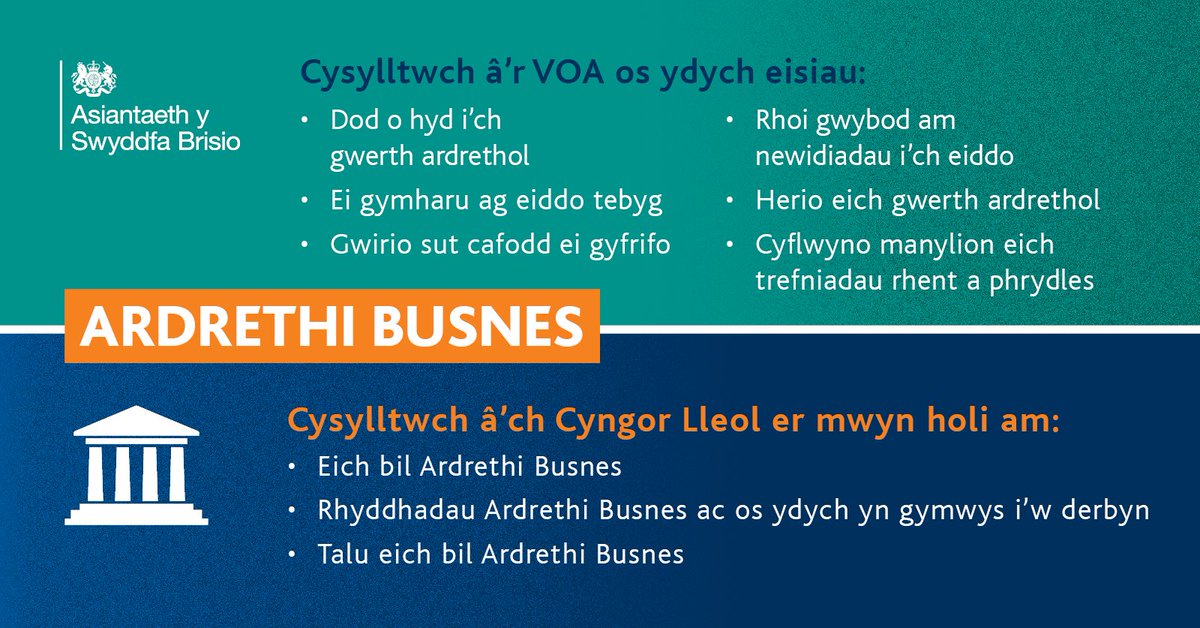 Eisiau holi cwestiwn am eich Ardrethi Busnes?  

Mae Asiantaeth y Swyddfa Brisio (VOA) yn gyfrifol am brisio eich eiddo. Rydym yn delio â  

🔎gwiriadau  
❔heriau  
📊newidiadau i’ch gwerth ardrethol  

Darllenwch fwy am ein Gwaith: valuationoffice.blog.gov.uk/2024/03/04/how…