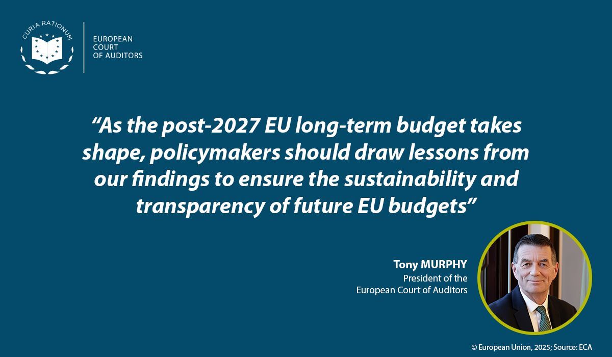 “As the post-2027 EU long-term budget takes shape, policymakers should draw lessons from our findings to ensure the sustainability and transparency of future #EUbudgets.” 

— <a href="/TonyMurphyECA/">Tony Murphy</a>, President of the <a href="/EUauditors/">European Court of Auditors</a> 

🔗 Read the full report 👇
eca.europa.eu/en/publication…