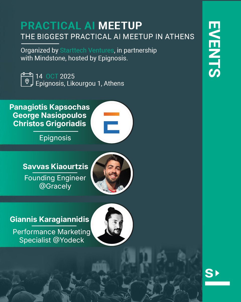 StarttechVC's tweet image. Join the @MindstoneHQ #AI_Meetup on Oct 14!
Real demos on AI for accessibility, app building & marketing.
Hosted at @epignosishq, part of #StartupGreeceWeek 🚀
👉 Register here: f.mtr.cool/wmdyefsvtv
#AI #AthensTech