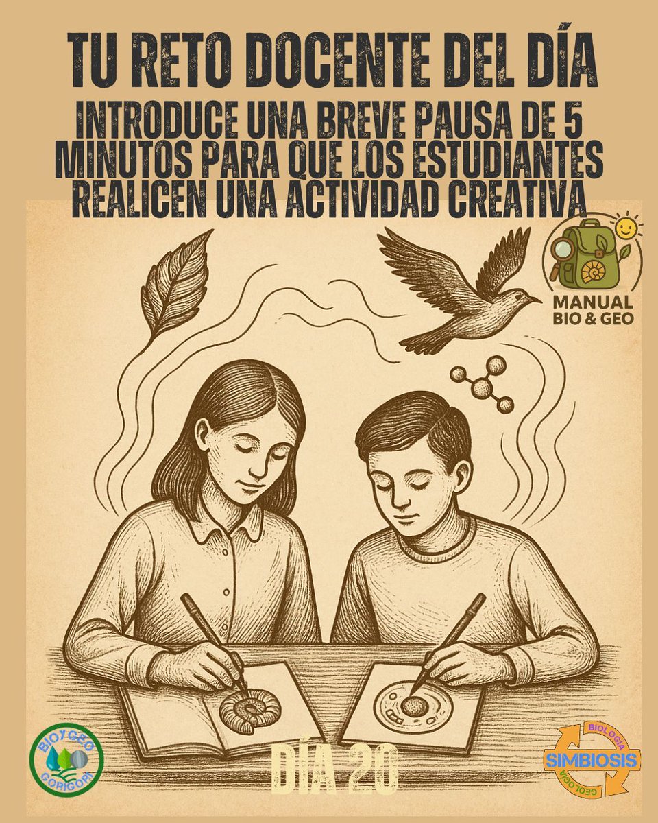 #Retodocente 20 – Pausa creativa
✏️ 5 minutos para dibujar, inventar o garabatear el tema del día. El cerebro respira, la inspiración aparece y todos sonríen. ¡Quién dijo que aprender no podía ser divertido! 😄
proyectosimbiosis.colectivocrecet.com/blog/el-manual…

#CreatividadDocente #ManualBioyGeo