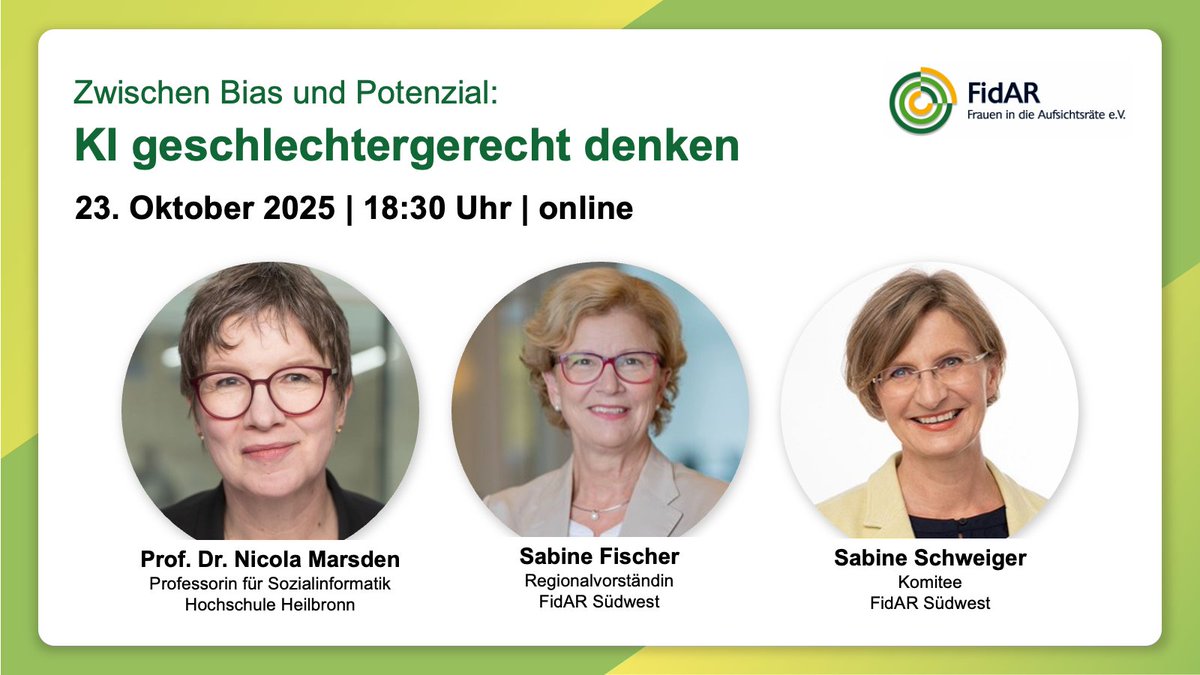 #Bias in der #KI ist kein Betriebsunfall – er ist eingebaut. Doch KI kann mehr, wenn wir sie geschlechtergerecht denken! Wie das geht, zeigen wir Ihnen am 23.10. in unserem Webinar. Jetzt anmelden 👉mitgliederportal.fidar.de/webportal/even…
#Gleichstellung