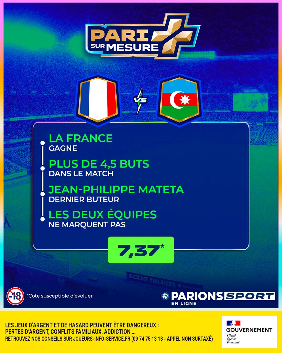 👉 Votre #PariSurMesure pour #FRAAZE est là ! 

🤩 20€ de Freebets à gagner pour 5 d'entre vous si ça fait 3 sur 4 !
👉 RT + Follow

🗓️ TAS le 11/10
📃 Règlement : bit.ly/45Ljuky