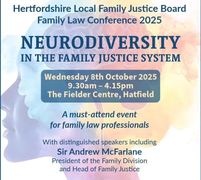 Hertfordshire Local Family Justice Board hosted another interesting and hugely informative conference this week, ‘Neurodiversity in the Family Justice System’, attended by Georgia Fineberg. Made all the better by seeing some friendly faces there too!