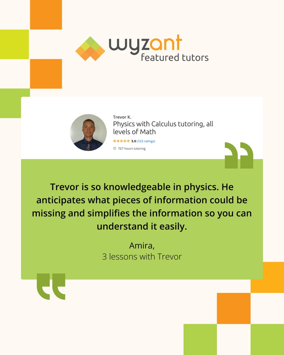 Physics doesn't have to be overwhelming. With the right tutor, it can even be fun. Trevor helps students master complex science concepts with patience, knowledge, and empathy. bit.ly/42XEnXl
