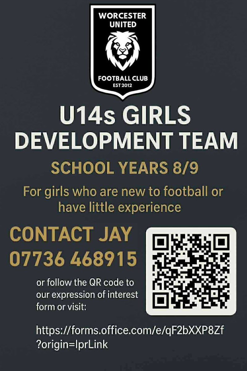 💫 Join Our U14s Girls Development Team 💫

We’re excited to announce that Worcester United are forming a brand-new Under 14s Girls Development Team, aimed at players in school years 8 and 9.

This is a great opportunity for girls who are new to football or have little to no