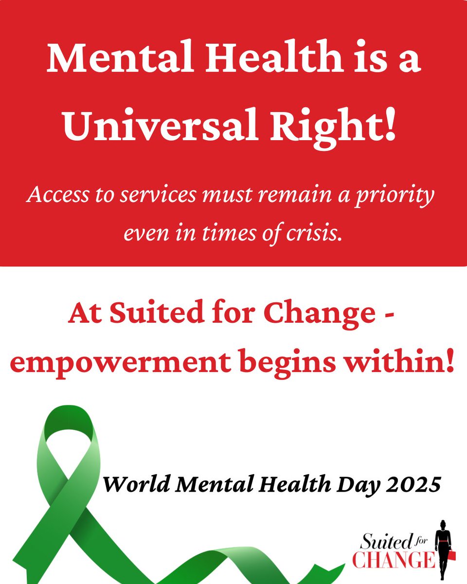 💚🌎 Today is #WorldMentalHealthDay.

At Suited for Change, we know confidence goes beyond the suit—it’s about dignity, hope, and resilience. Mental health is a universal right. Let’s keep breaking stigma together. 

#MentalHealthMatters #EmpowerWomen