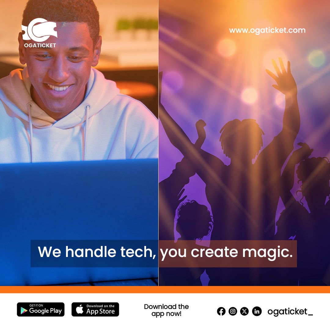 Ogaticket_'s tweet image. Focus on the experience, not the stress.
With OgaTicket, we handle the tech so you can bring your event vision to life — seamlessly. 🎟️💡

#OgaTicket #eventtech  #eventorganizer #ticketing #partyevents