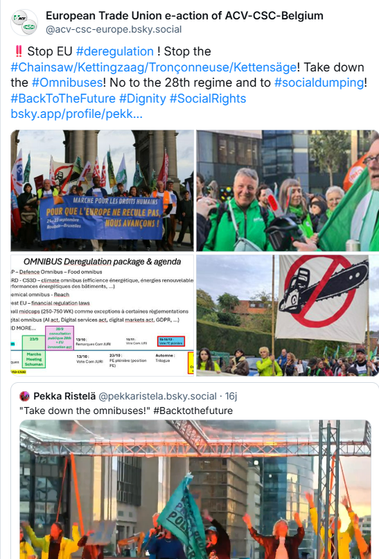 acv_csc_europe's tweet photo. @EP_Legal @jorgenwarborn ‼️Stop EU #deregulation ! Stop the #Chainsaw/Kettingzaag/Tronçonneuse/Kettensäge! Take down the #Omnibuses! No to the 28th regime and to #socialdumping! #BackToTheFuture #Dignity #SocialRights‼️
https://t.co/eo4HvAwTJ8 https://t.co/532akwu0Wc