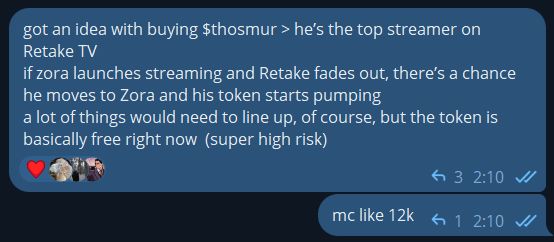 wrote about the streamer’s coin $thosmur in the <a href="/o1_exchange/">o1.exchange</a> chat when it was at 12k mc 

and you still don’t wanna join us?
ty for invite <a href="/degenarcher28/">Archer</a>