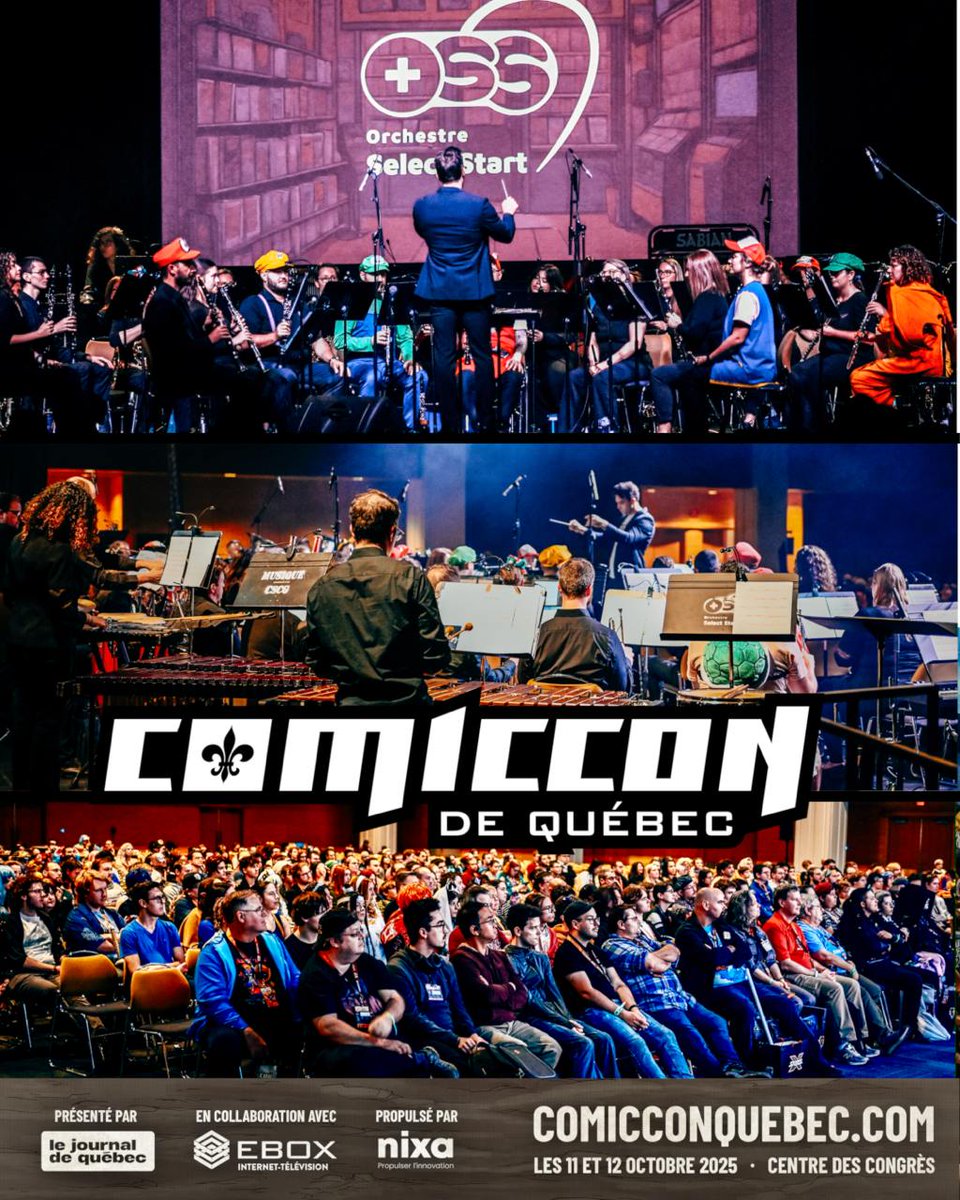 🎶 Ne manquez pas le concert de l’OSS ce samedi à 15 h 45 dans la salle de conférence principale (200C)! Cette année, vibrez sous la musique du thème Role Playing Games (RPG).

comicconquebec.com/attractions/or…