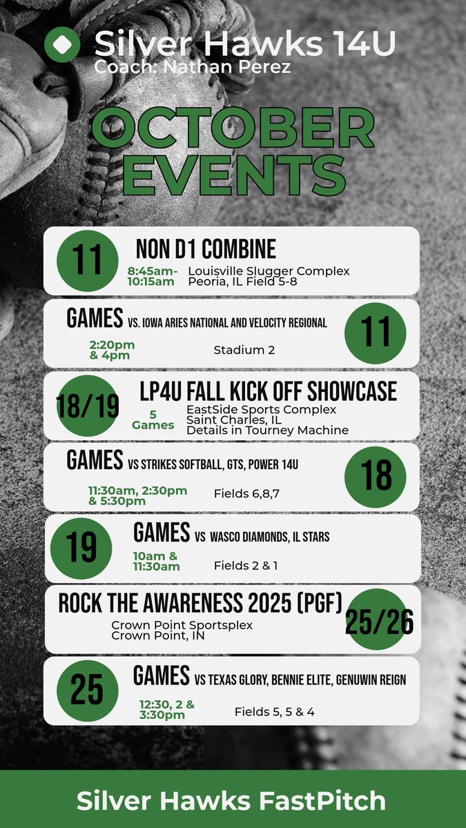 LightTheField's tweet photo. 🔥 The Silver Hawks Dennison 14U Perez squad is gearing up for a highly competitive October schedule—and trust us, you won’t want to miss a single game! 💪🥎

📅 Mark your calendars.
📣 Bring the energy.
🎉 Let’s make this month unforgettable!

@mearawalsh2029 @brielledeacon55 https://t.co/klQapaiDGW