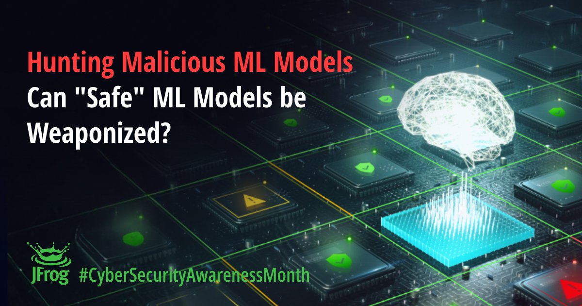 JFrogSecurity's tweet image. 📣 #CyberSecurityAwareness Mini-Series: &quot;Hunting Malicious ML Models&quot; Part 5, THE FINALE asks...

🫨 Can &quot;Safe&quot; ML Models be Weaponized?⚡️

✨ Let’s start by defining what a “Safe” Models is:
Safe models were created to reduce this malicious code execution risk we discussed in…