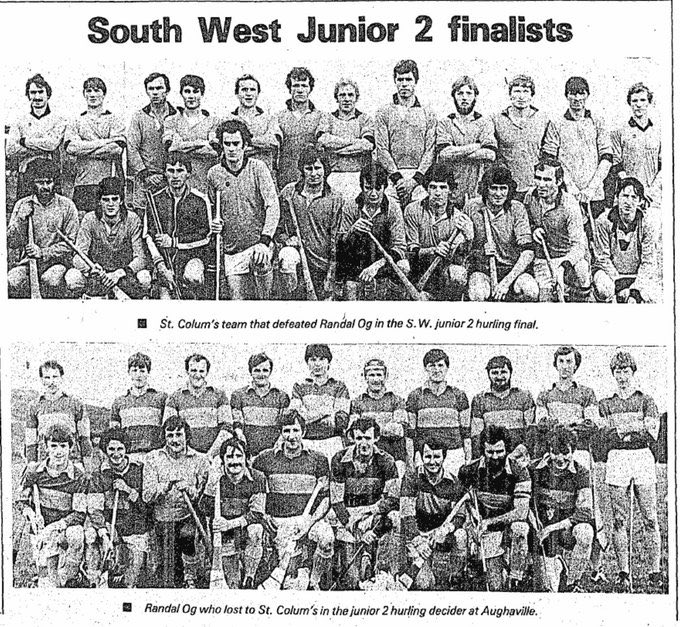 HurlingHistory's tweet image. On this day in 1982 @ColumsGAA defeated @GaaRandalog at Aughaville to win the South-West Cork (@carberygaa) Junior 2 Hurling Championship title, the final score line was 1-10 to 0-08 and the St. Colums goal was scored by Connie O’Connor  #corkhurlinghistory 🟧⬛️
