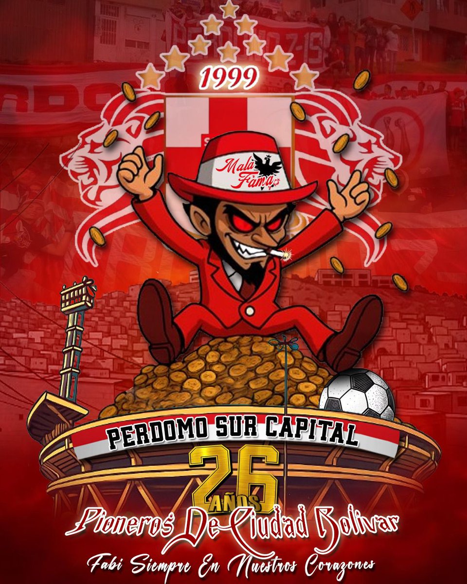 La Guardia Albi-Roja Sur le desea un feliz aniversario #26 al <a href="/Perdomo_Z19/">PERDOMO SUR CAPITAL</a>

Desde el corazón de Ciudad Bolivar en el barrio Ismael Perdomo un 10 de octubre de 1999 nace el primer parche de una barra brava en la localidad, desde aquél día hemos recorrido todas las canchas del país