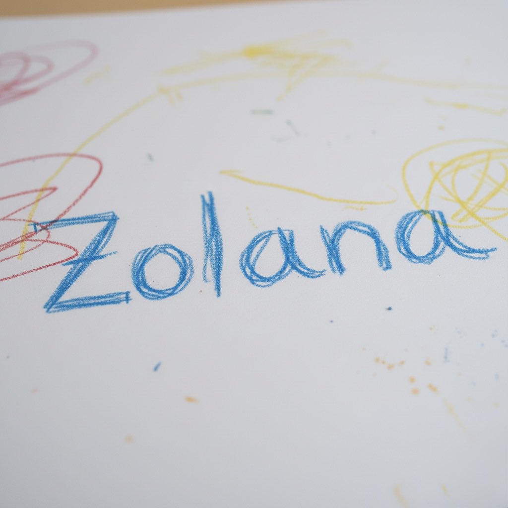 Hand-drawn Zolana logo in blue crayon