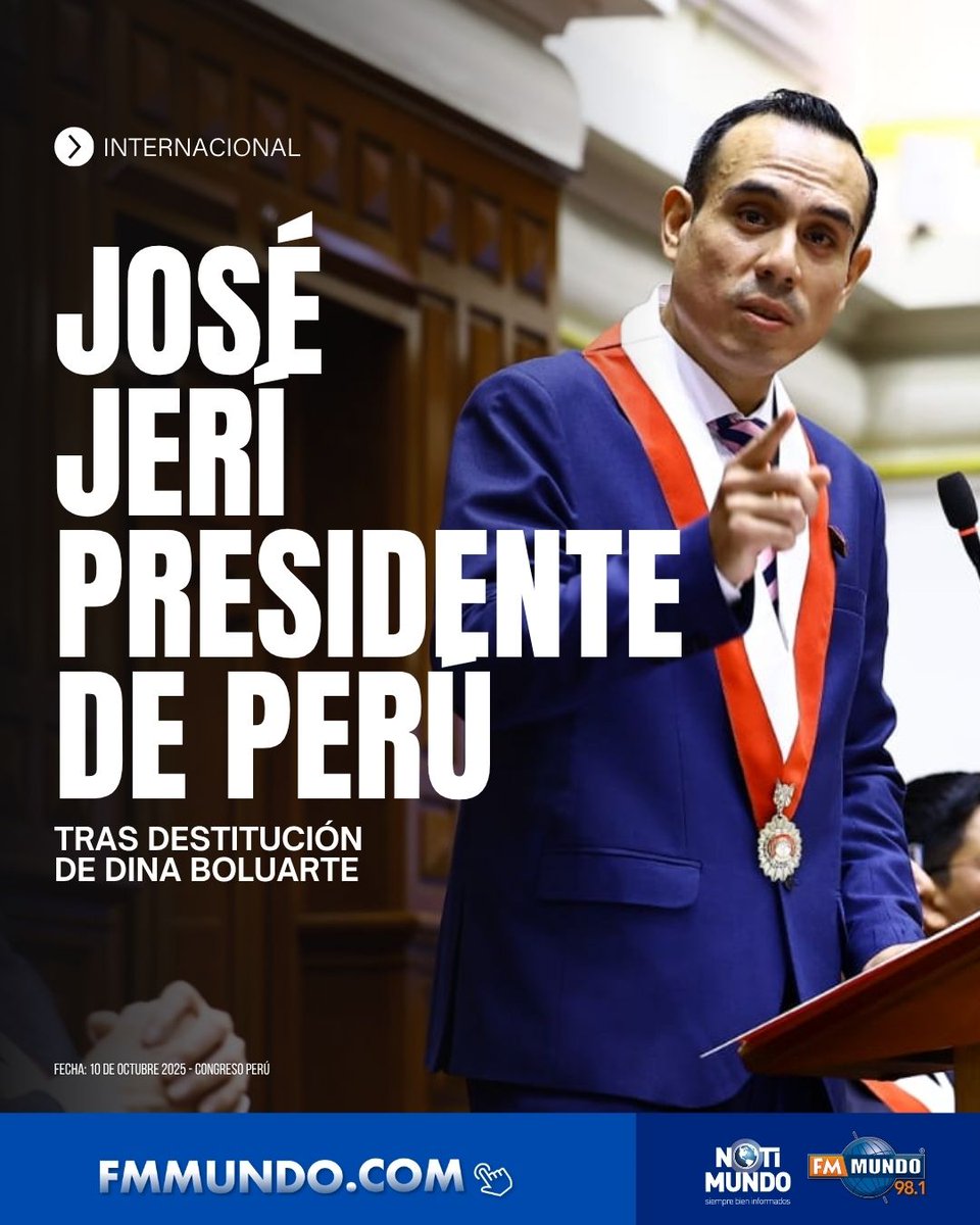 🌎#PorElMundo | José Jerí asumió la Presidencia interina de Perú, luego de que el Congreso destituyó a Dina Boluarte. En su primer discurso, Jerí prometió sentar las bases para una reconciliación de la población en medio de las fricciones políticas y sociales