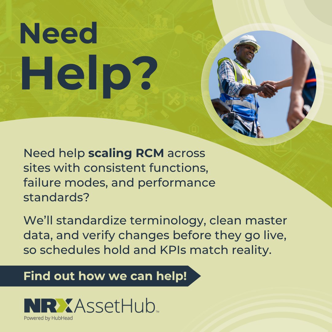 NRXAssetHub's tweet image. Want to learn how to implement Reliability-Centered Maintenance?

Request a Free Demo: hubs.li/Q03Mh75V0 
Book a Call: hubs.li/Q03Mh6Q90 

#DataSeer #Reliability