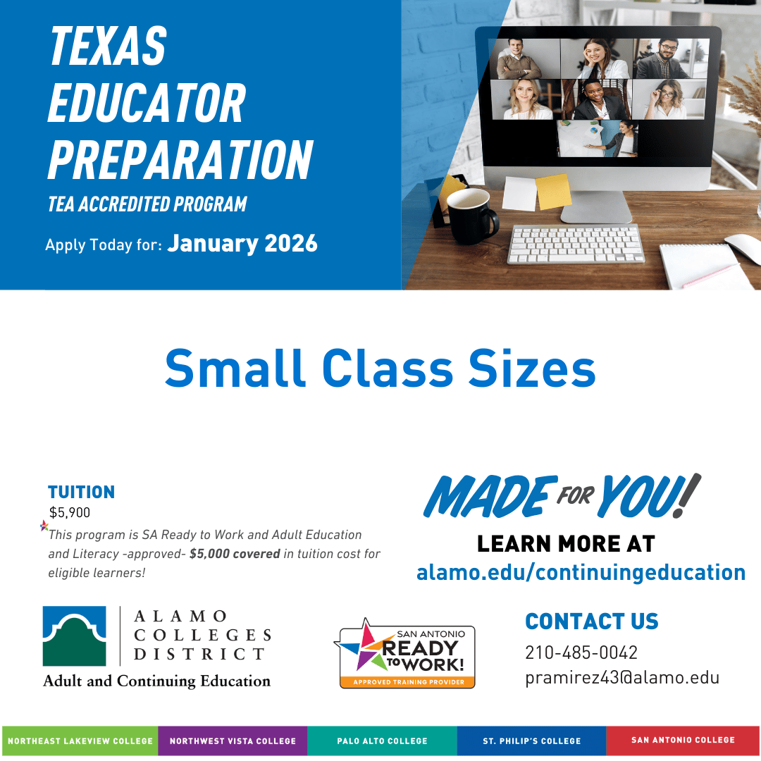 🌟 Ready to Teach? 🌟
Small classes. Big impact. 🎓
💡 If you have a bachelor’s degree &amp; are ready to lead, we’re ready to help you get certified!
🔗 Learn more &amp; start your journey:
👉 alamo.edu/educator-prep
#FutureTeacher #TeacherPrep #AlamoColleges #MakeADifference